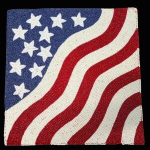 4pc Set Patriotic 4th Of July Flag Square Beaded Placemats Chargers Americana